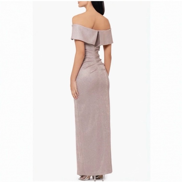 Xscape Elegant Off-Shoulder Blush Glitter Dress - Picture 3 of 9